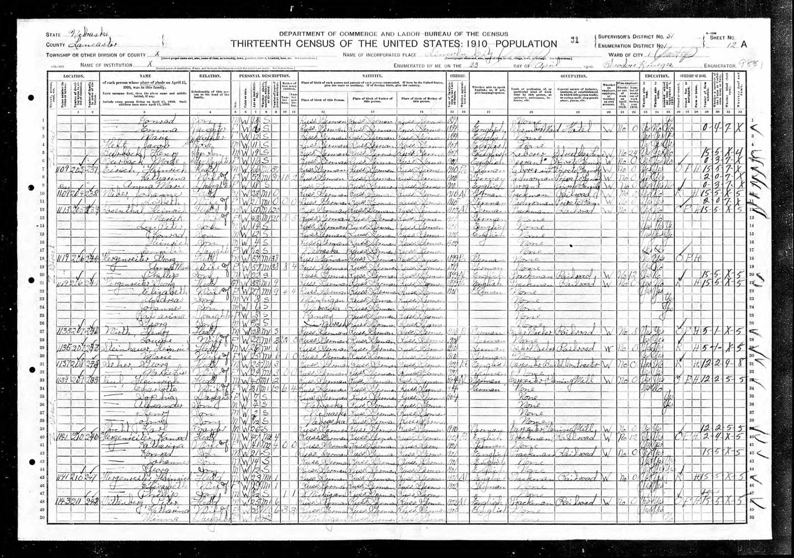 1910 United States Federal Census - Johann Heinrich Eurich