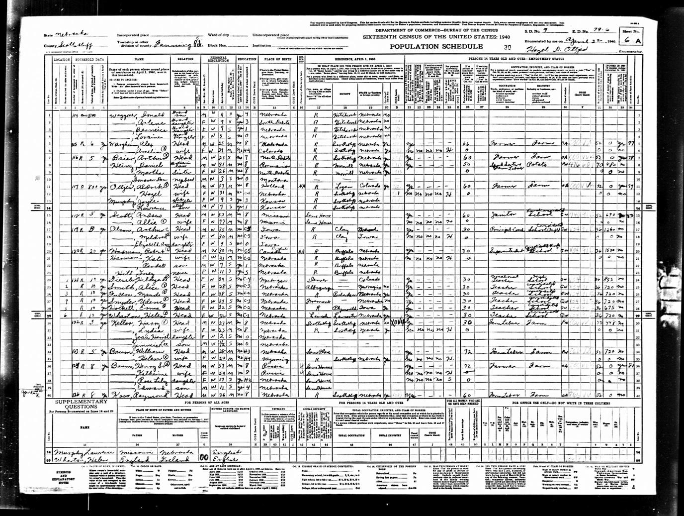 William Baum - 1940 United States Federal Census