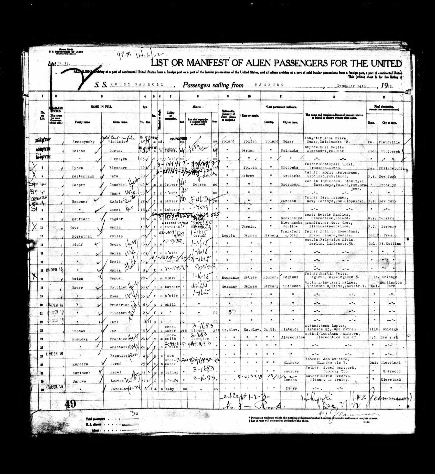 New York, Passenger Lists, 1820-1957 - Philip Rosenthal